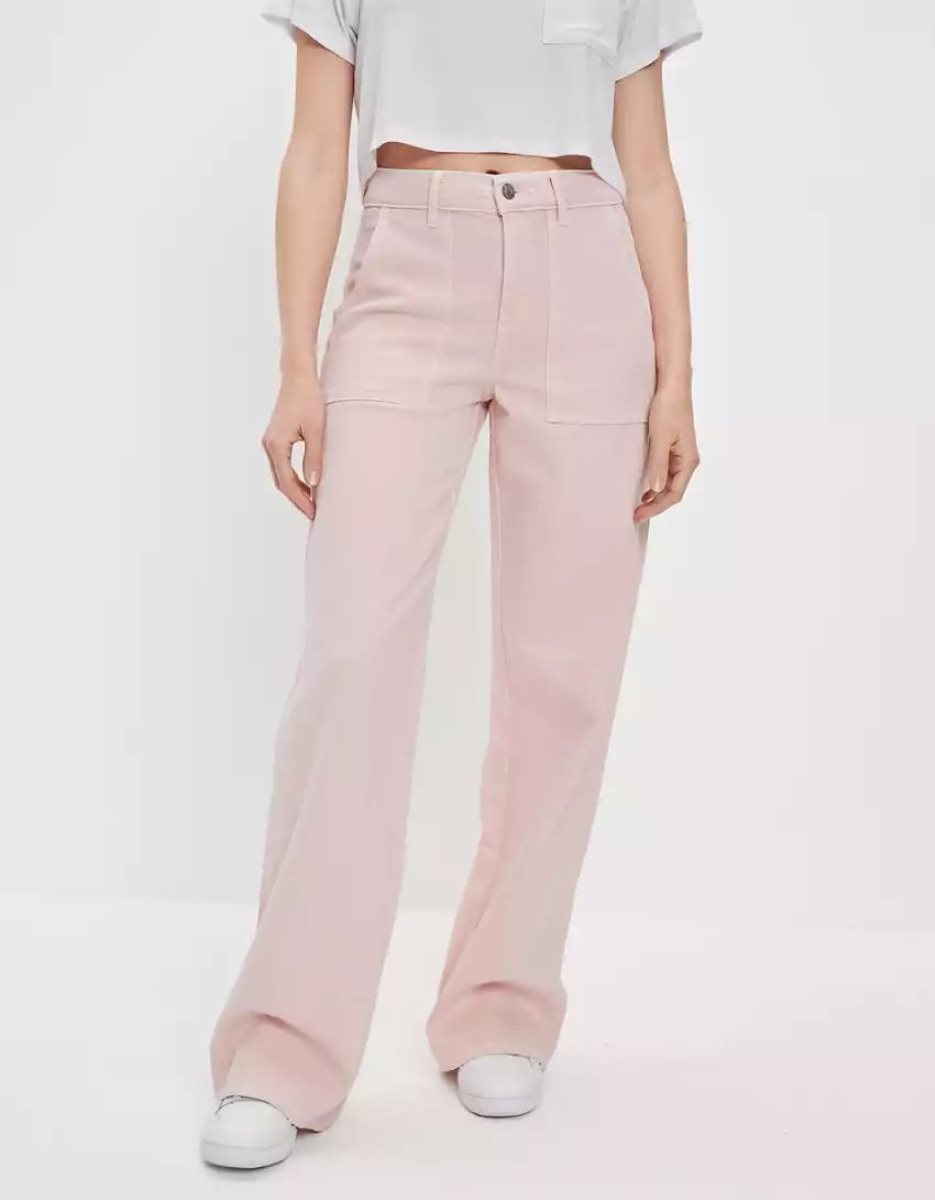 Jean American Eagle AE Stretch Super High-Waisted Baggy Larges-Leg Pant Rose Femme | BLI-27213325